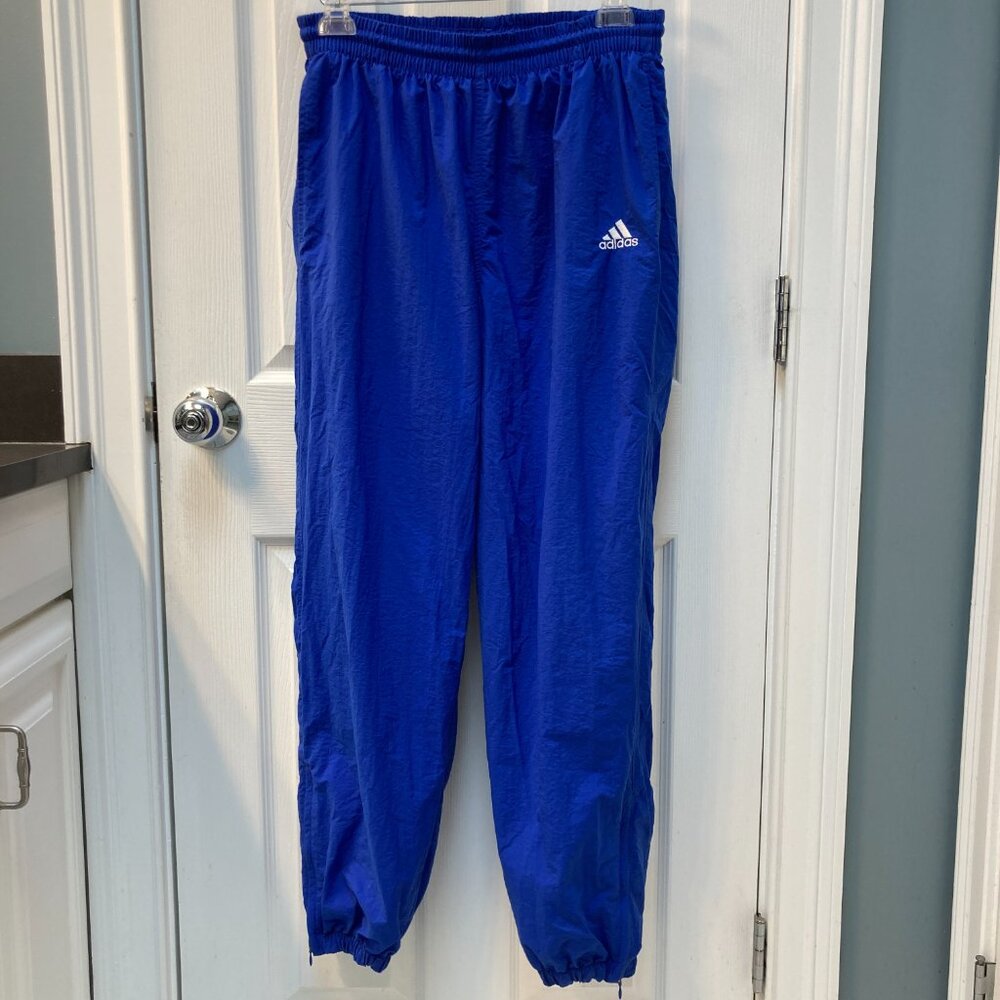 Vintage Adidas Blue Athletic Team Nylon Track Pants Joggers Y2k Size Large
